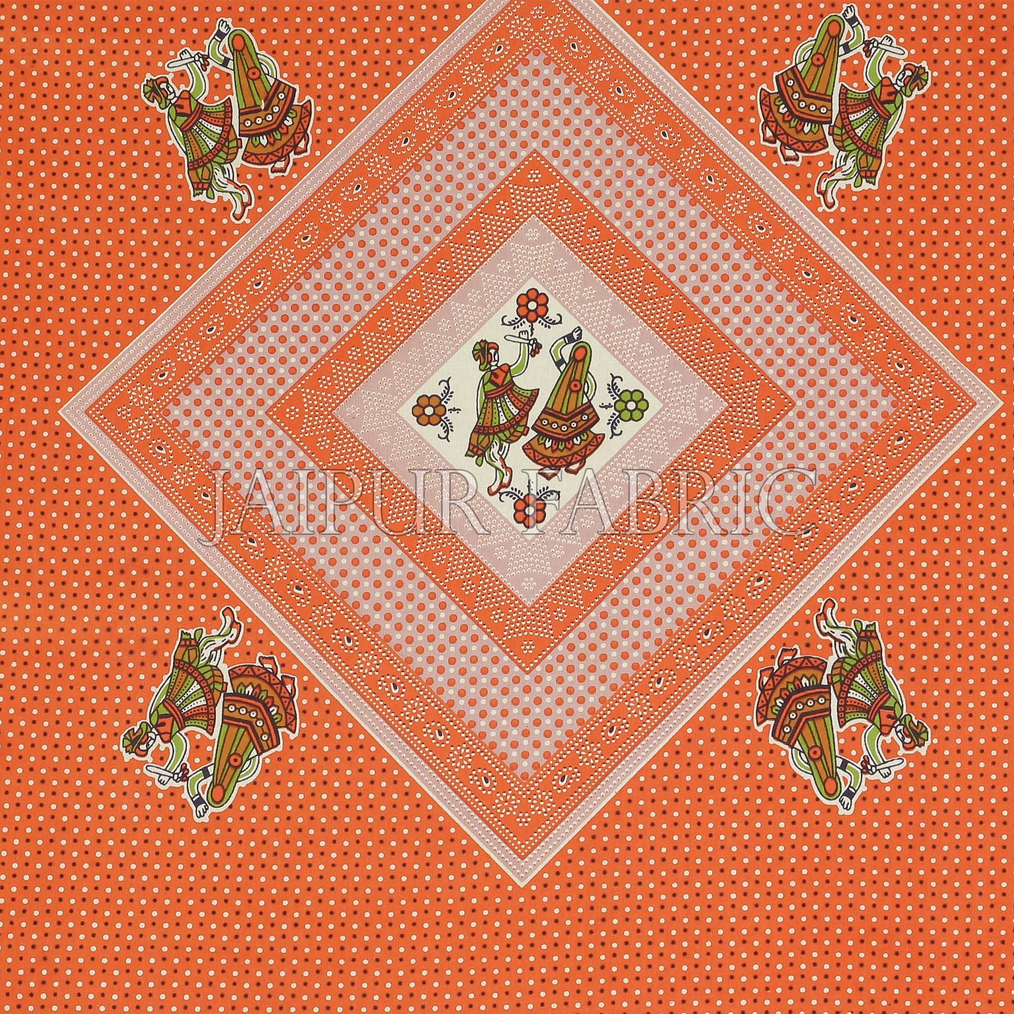 Brown Border Dancing Couple Pattern Screen Print Cotton Double Bed Sheet