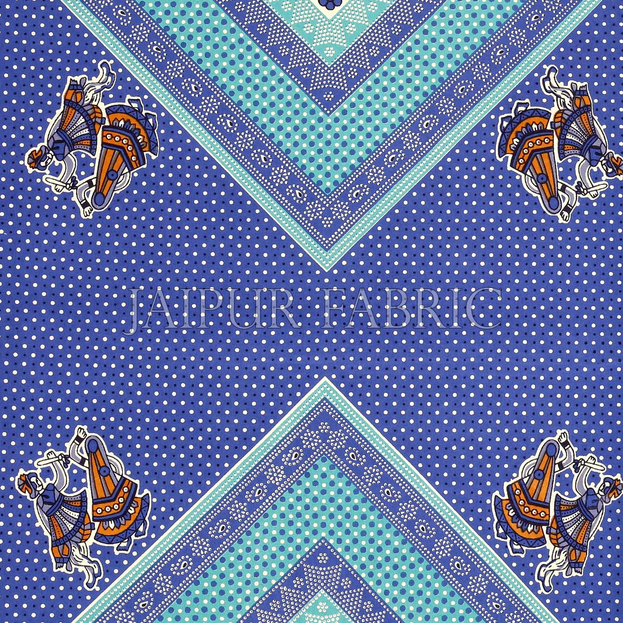 Cream Border Blue Base Dancing Couple Pattern Screen Print Cotton Double Bed Sheet
