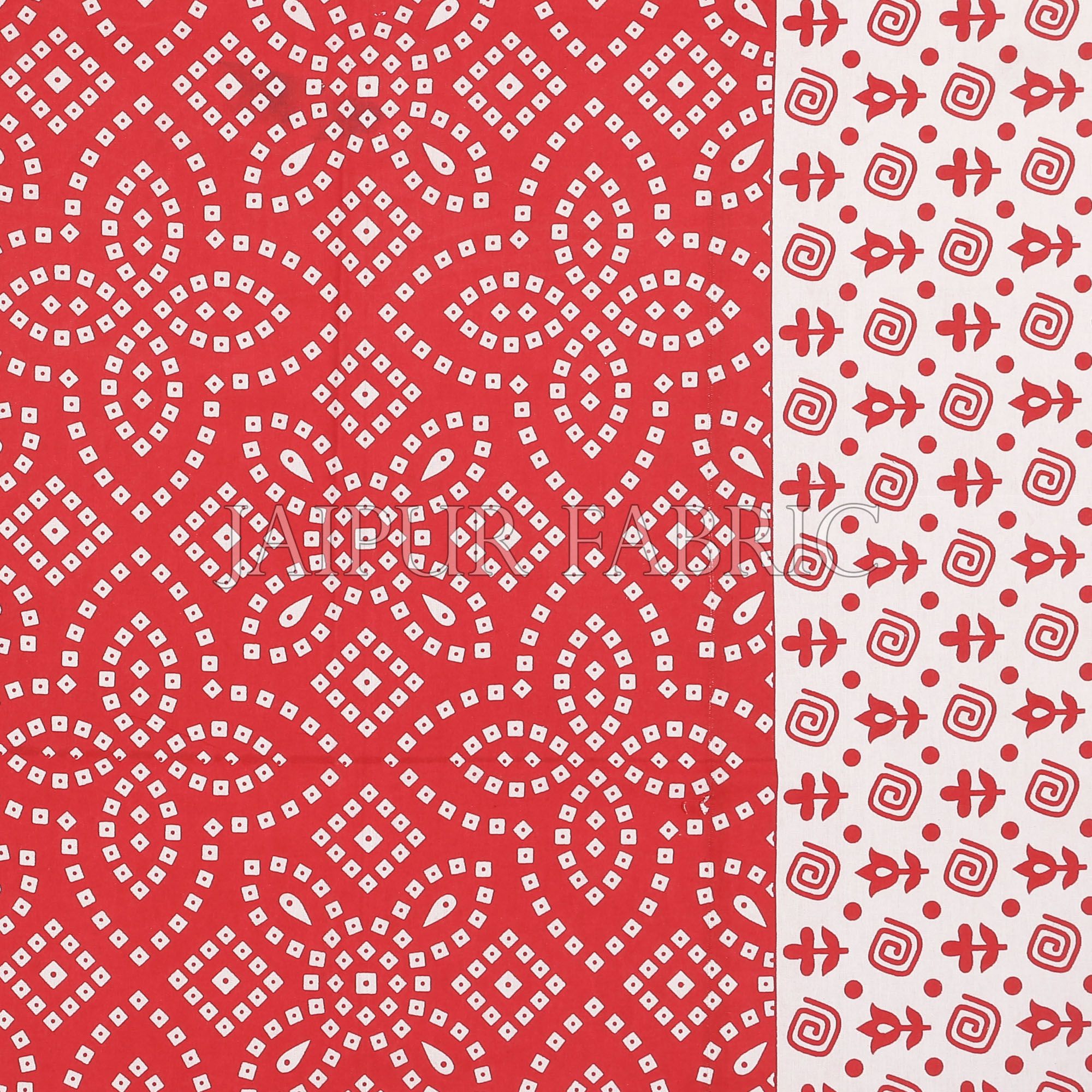 Red Border White Base Bandhej Pattern Screen Print Cotton Double Bed Sheet