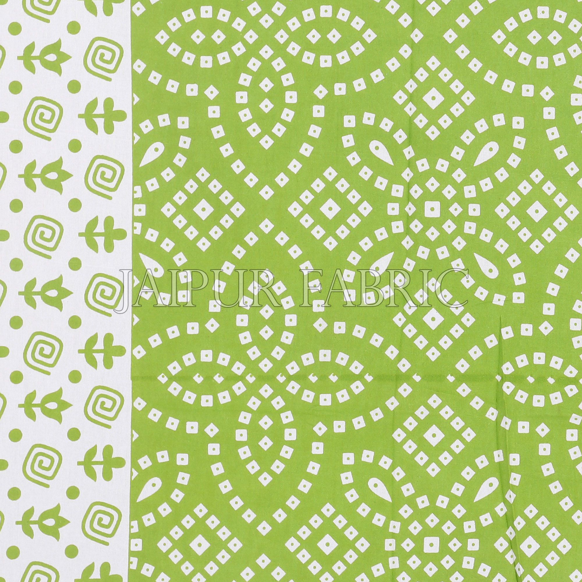 Green Border White Base Bandhej Pattern Screen Print Cotton Double Bed Sheet