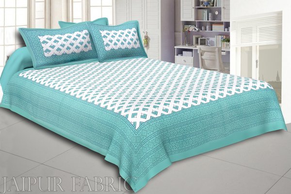 Turquoise Border Arrow Pattern Screen Print Cotton Double Bed Sheet