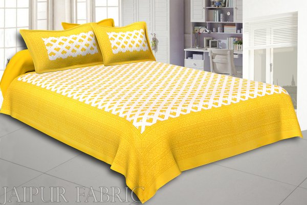 Yellow Border Arrow Pattern Screen Print Cotton Double Bed Sheet