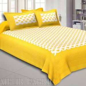 Yellow Border Arrow Pattern Screen Print Cotton Double Bed Sheet