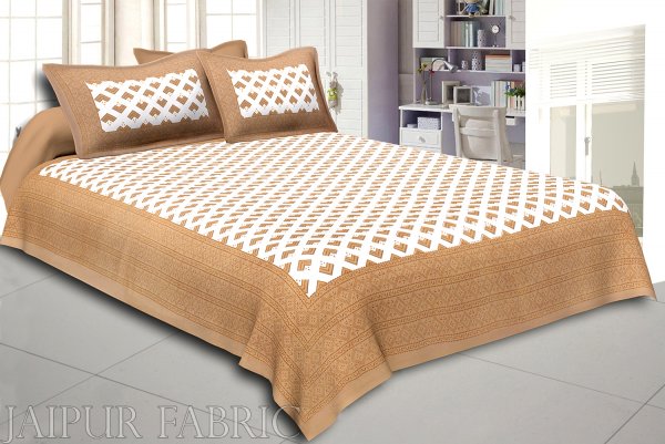Rosy Brown Border Arrow Pattern Screen Print Cotton Double Bed Sheet