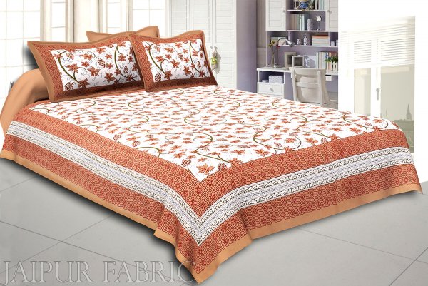 Sienna Border Grapes Pattern Screen Print Cotton Double Bed Sheet
