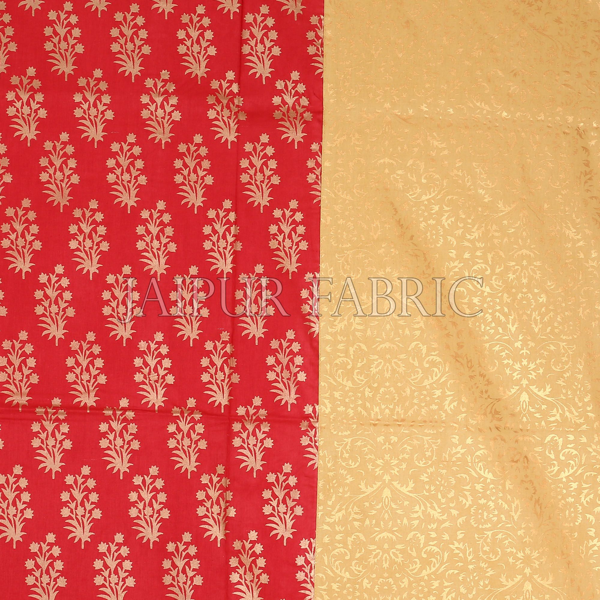 Cream Broad Border With Shining Gold Print Orange Base Gold Flower Bunch Pattern Super Fine Cotton  Double Bed Sheet