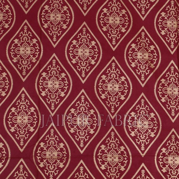 Cream Broad Border With Shining Gold Print Maroon Base Gold Retro Pattern Super Fine Cotton  Double Bed Sheet