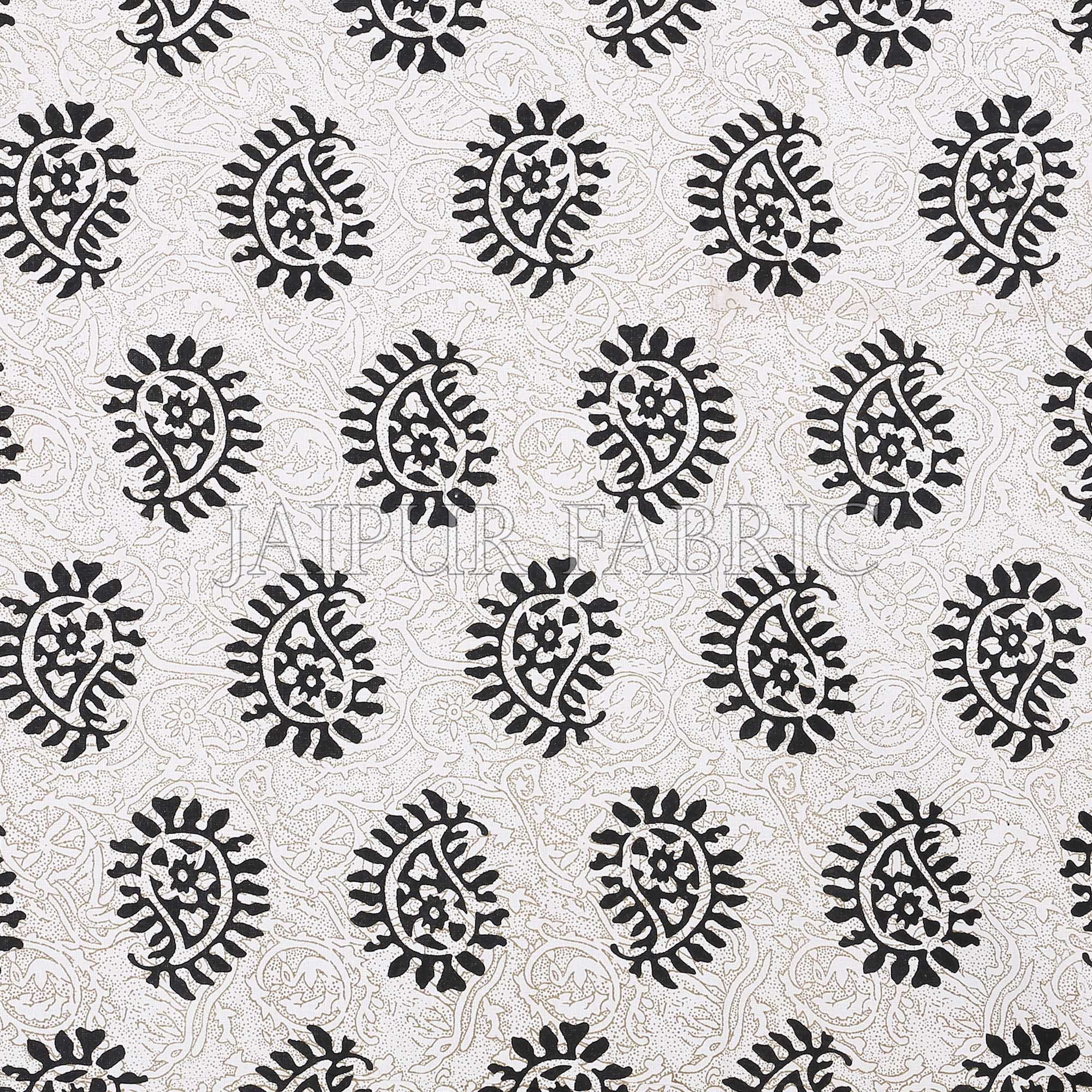 Black Border  Cream Base Kerry Pattern Hand Block Print Super Fine Cotton Bed Sheet