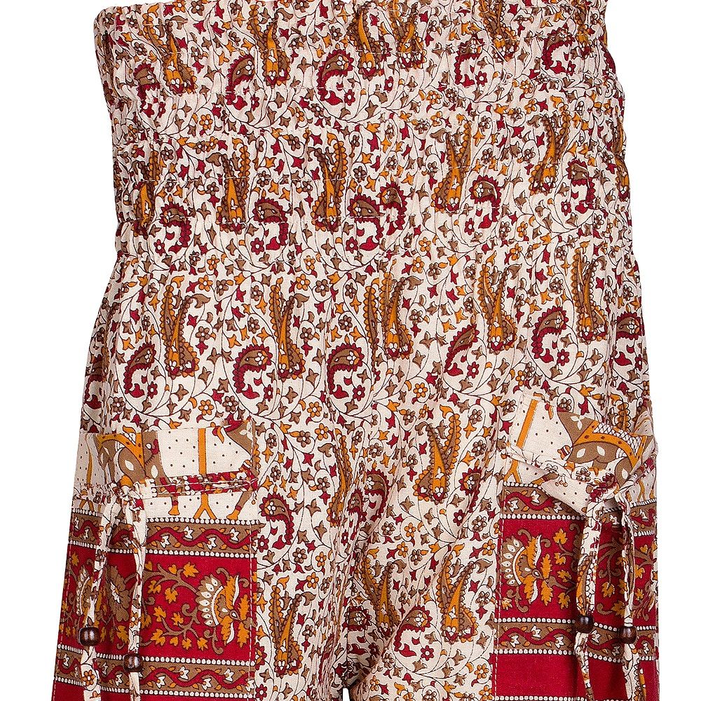 Multi Color Red Bottom Block Print Tropical Design Cotton Afghani