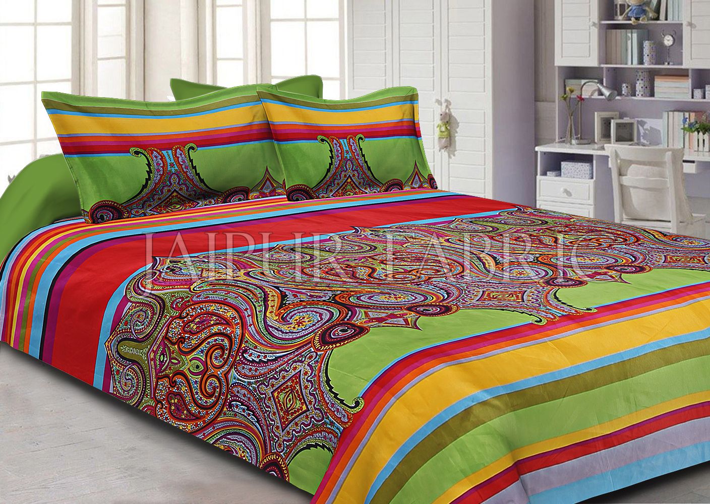Multi Color Floral And Leaf Print Double Bed Sheet