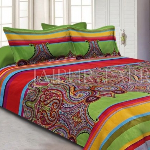 Multi Color Floral And Leaf Print Double Bed Sheet