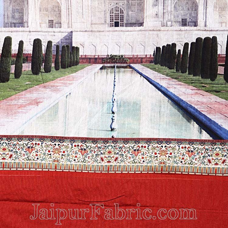 Digital Print Silk Bedsheet Taj Mahal