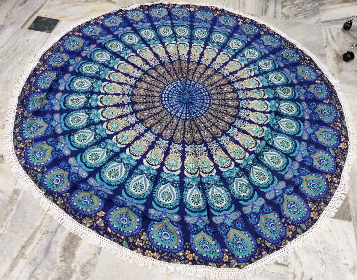 Round Tapestry Roundie Indian Mandala Round Beach Throw Tapestry Hippy Boho Gypsy Cotton Table Cover Sofa Bed Throw, 72