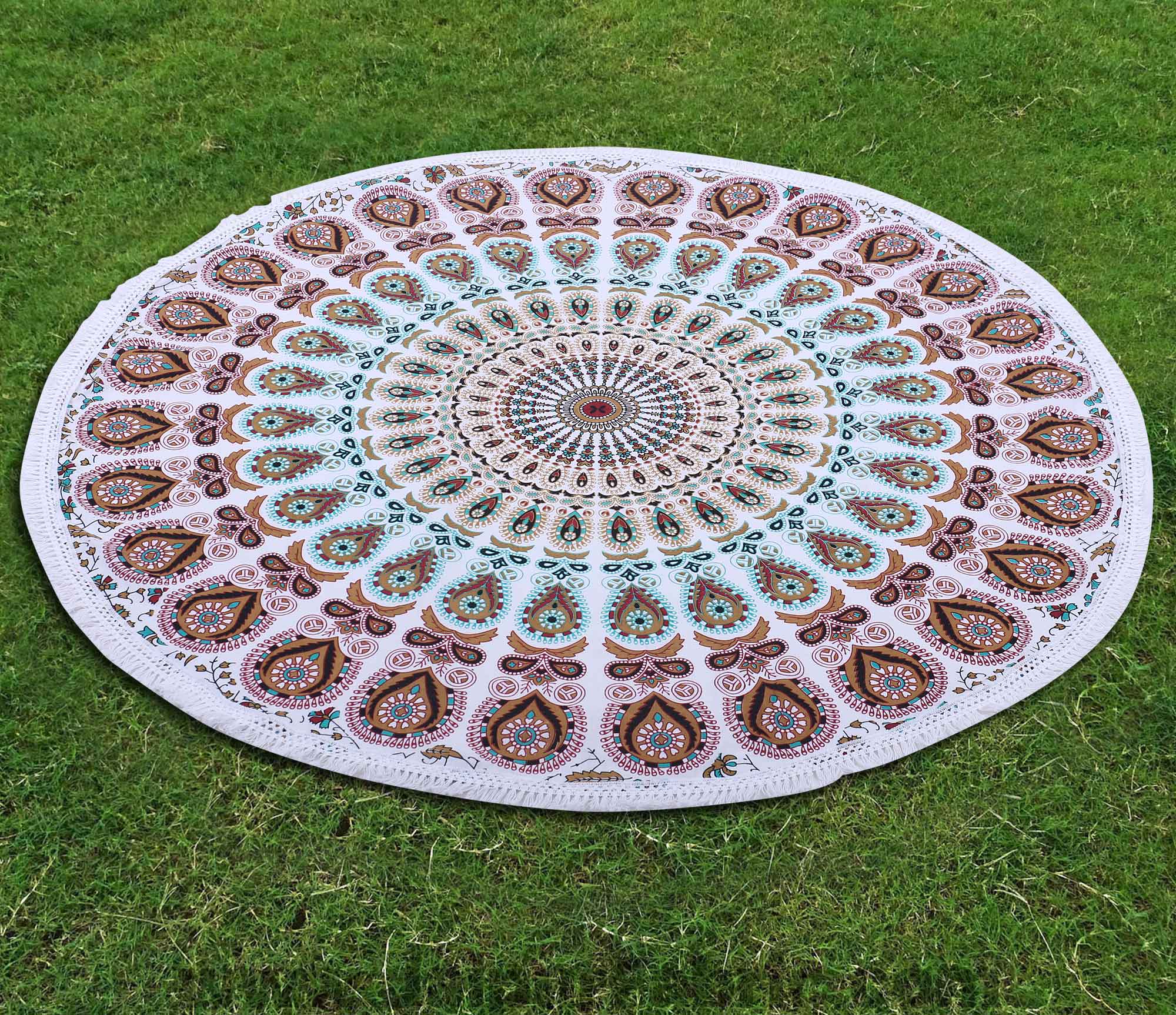 Red  Mandala Printed Wall Hanging Round Roundies Beach Throw Cotton Yoga Mat Table Cloths Table Cover Picnic Mat Tapestry Picnic Blanket Mat 72