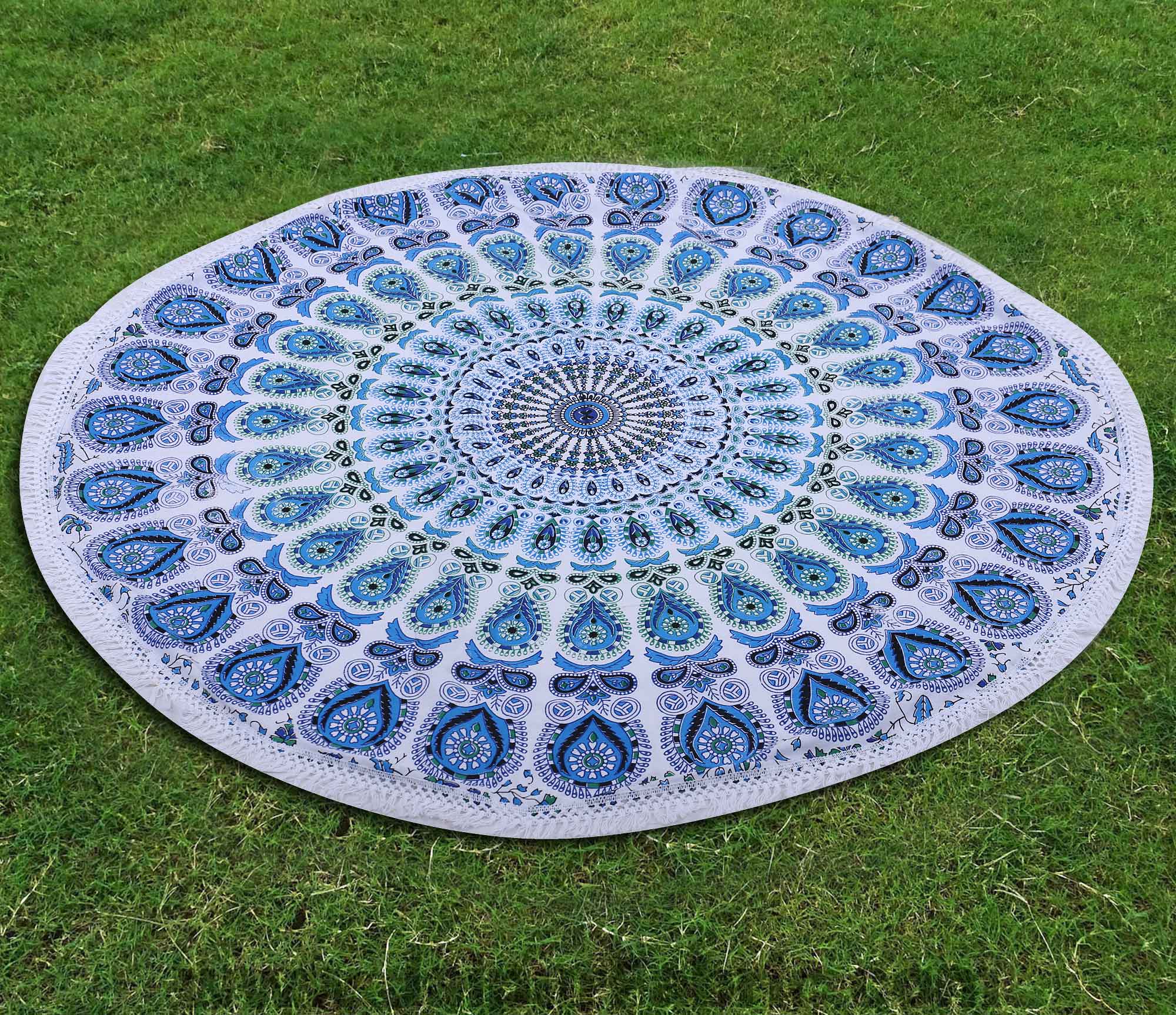 Floral Mandala Cotton Yoga Mat Indian Round Tablecloth Beach Mat Tapestry Sheet 