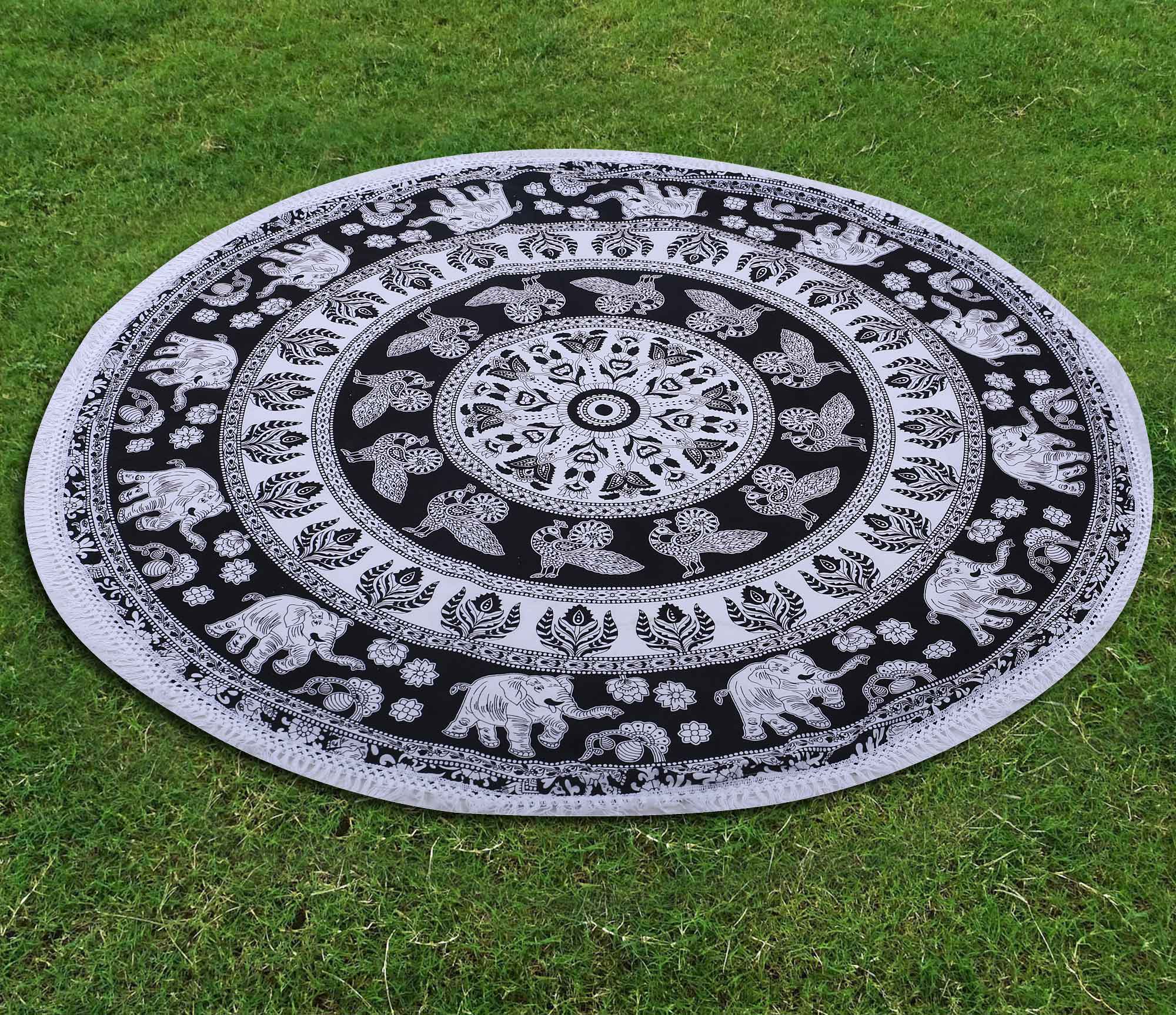 Black Wall Hanging Round Roundies Beach Throw Cotton Yoga Mat Table Cloths Table Cover Picnic Mat Tapestry Picnic Blanket Mat 72