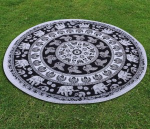 Black Wall Hanging Round Roundies Beach Throw Cotton Yoga Mat Table Cloths Table Cover Picnic Mat Tapestry Picnic Blanket Mat 72&quot; by Handicraft-Palace