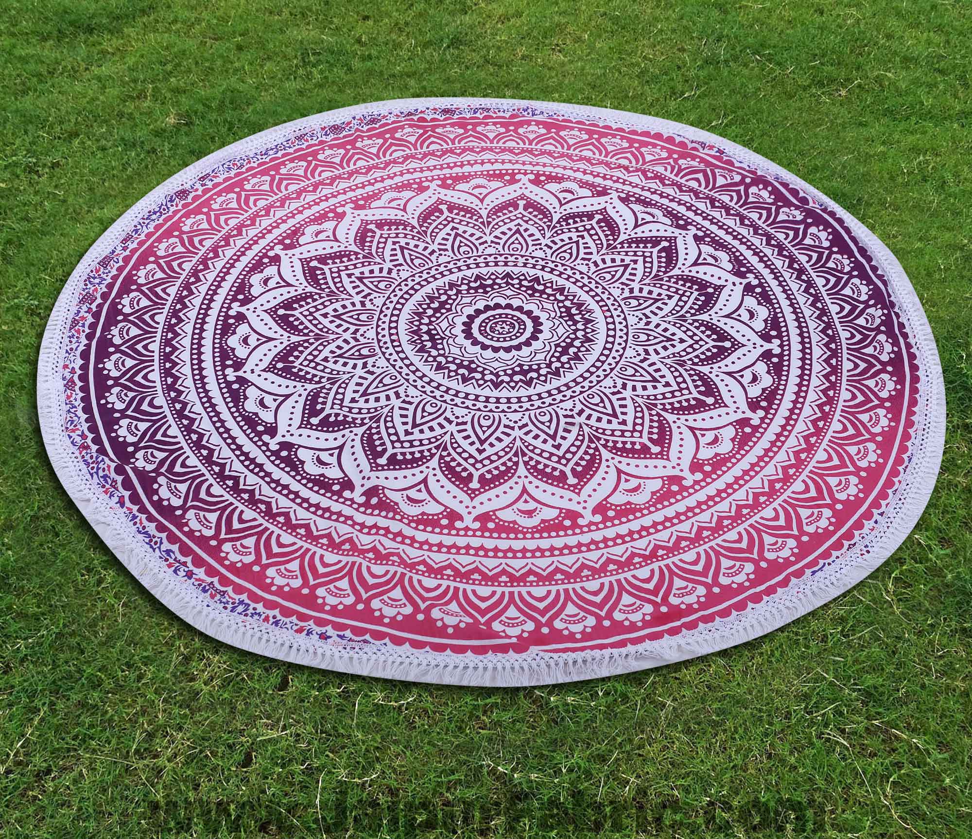 Pink Ombre Mandala Printed Wall Hanging Round Roundies Beach Throw Cotton Yoga Mat Table Cloths Table Cover Picnic Mat Tapestry Picnic Blanket Mat 72
