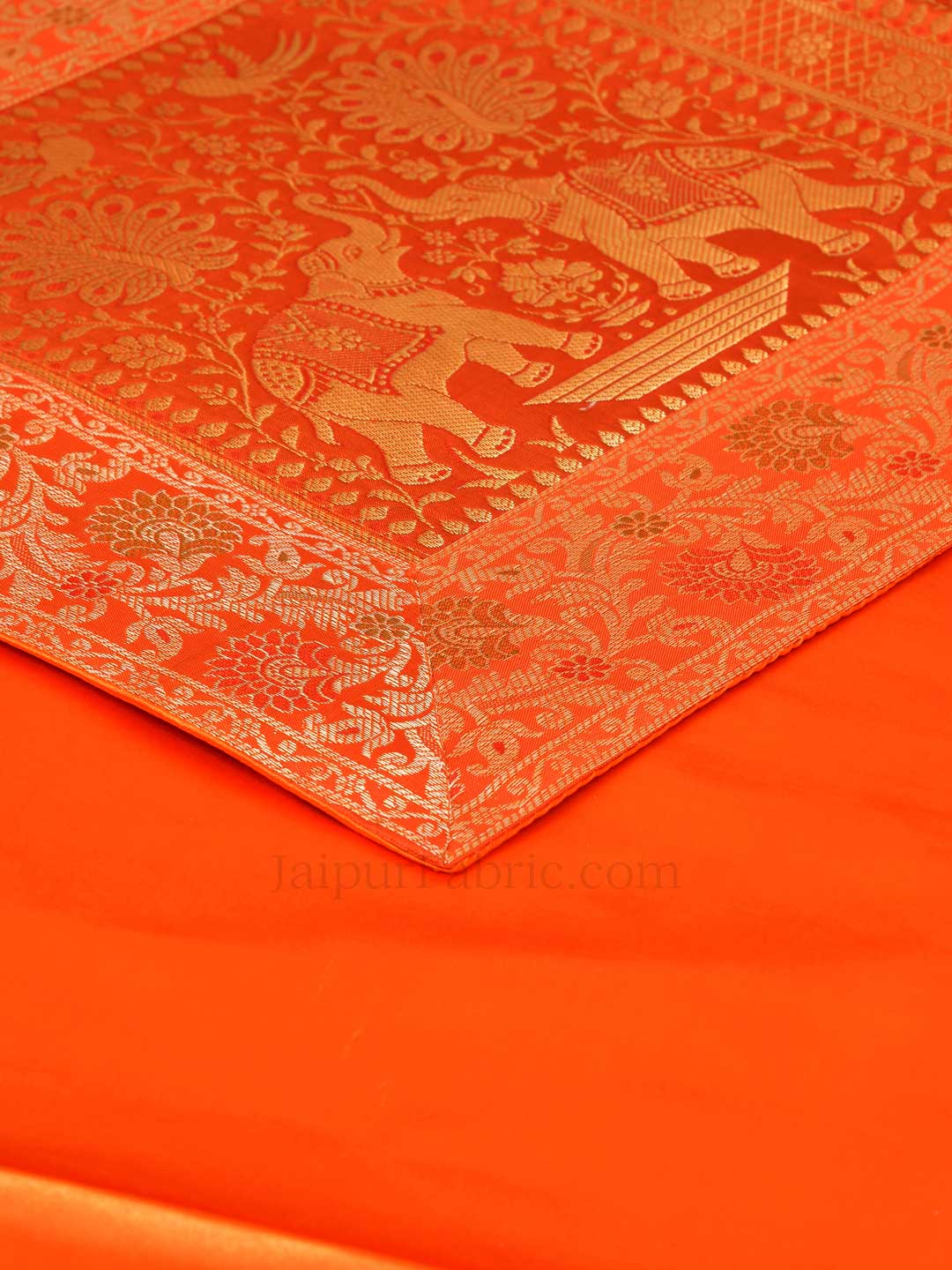 Royal Elephants Orange Silk Table Runner
