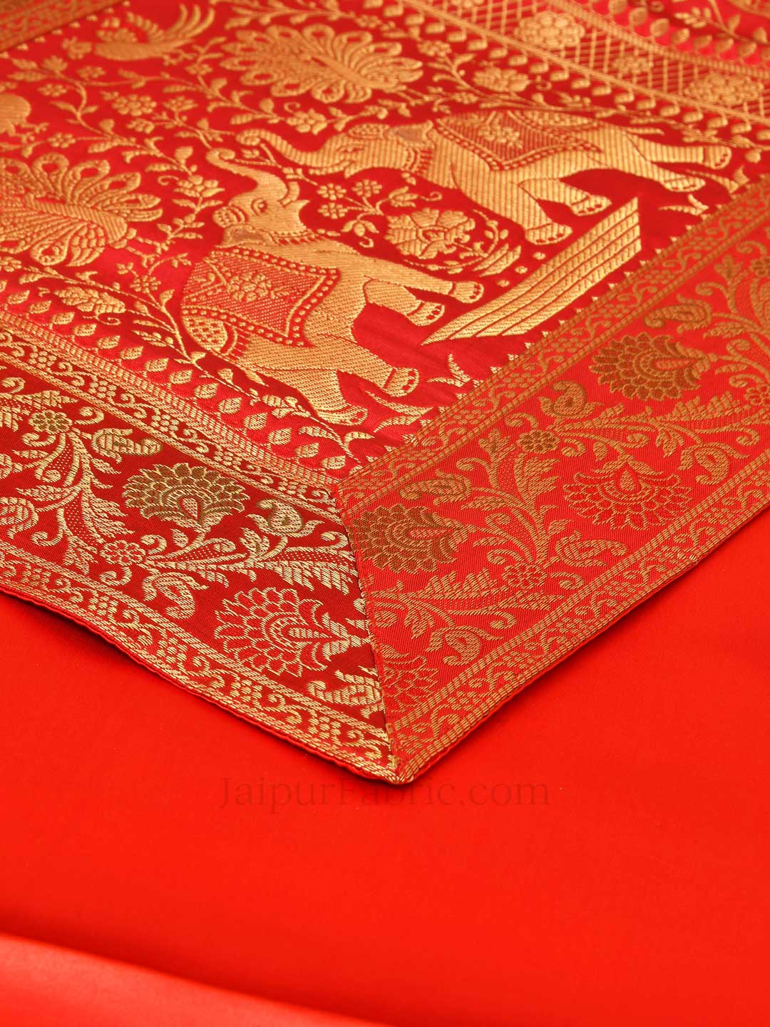 Royal Elephants Red Silk Table Runner