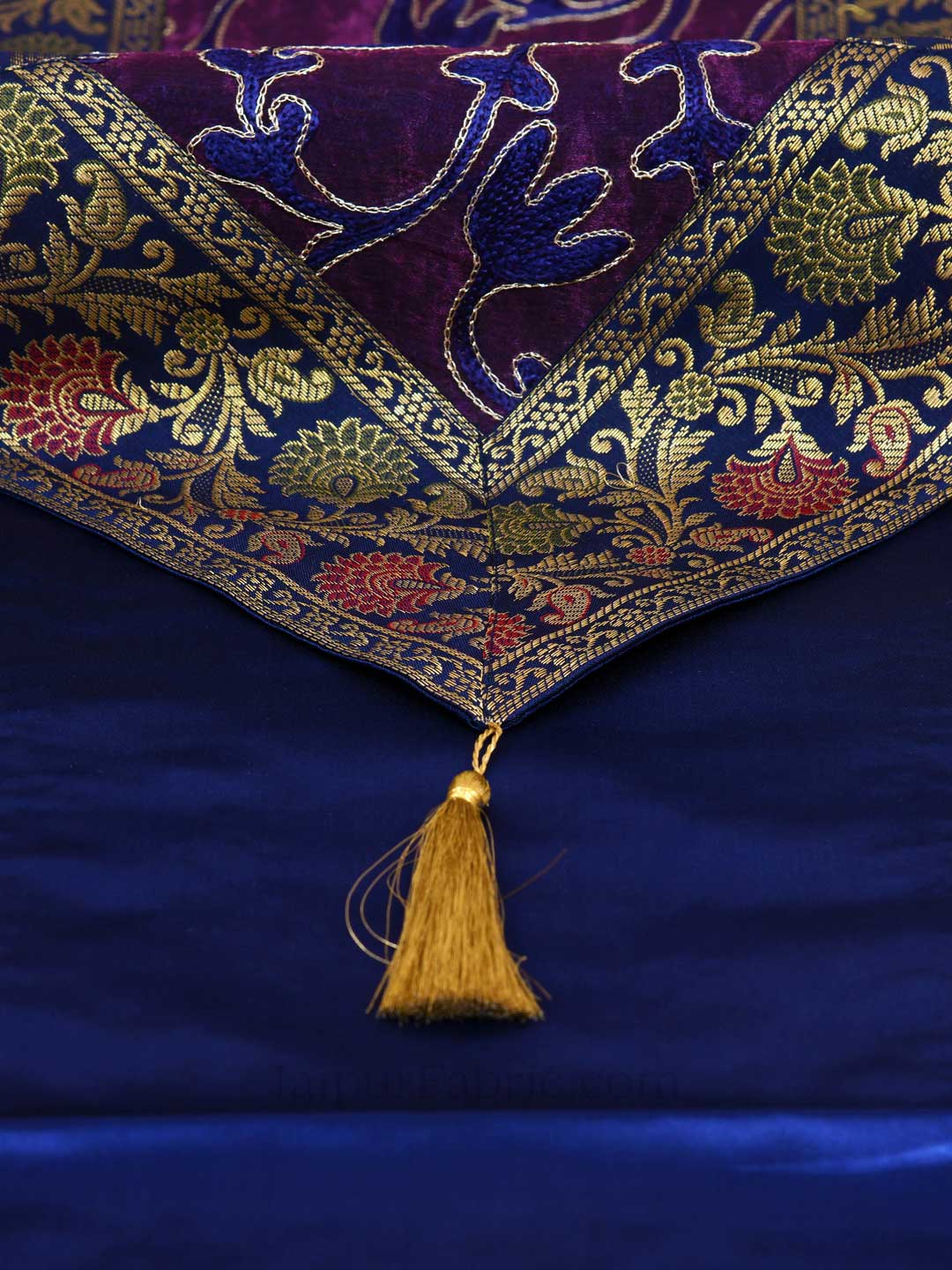 Traditional Thread Work Purple Silk Table Runner
