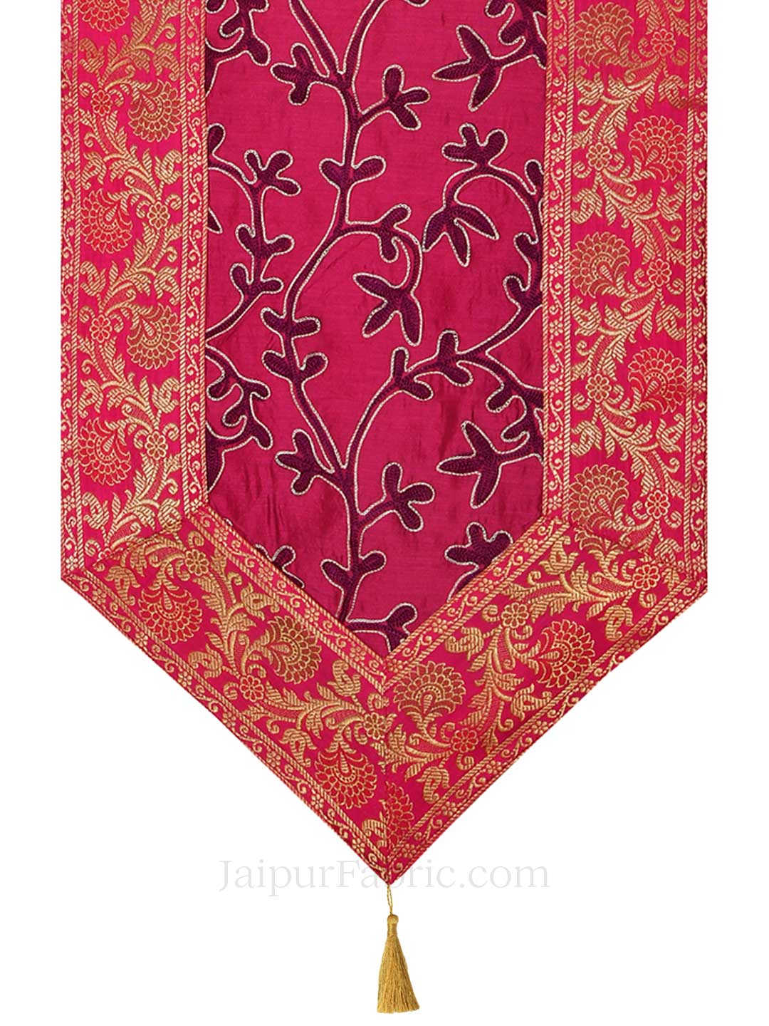 Traditional Thread Work Pink Silk Table Runner