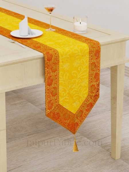 Traditional Thread Work Yellow Silk Table Runner