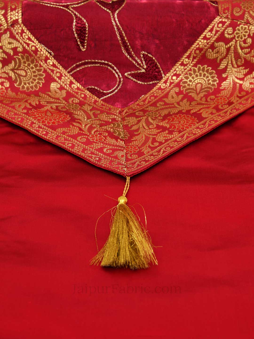 Traditional Thread Work Maroon Silk Table Runner