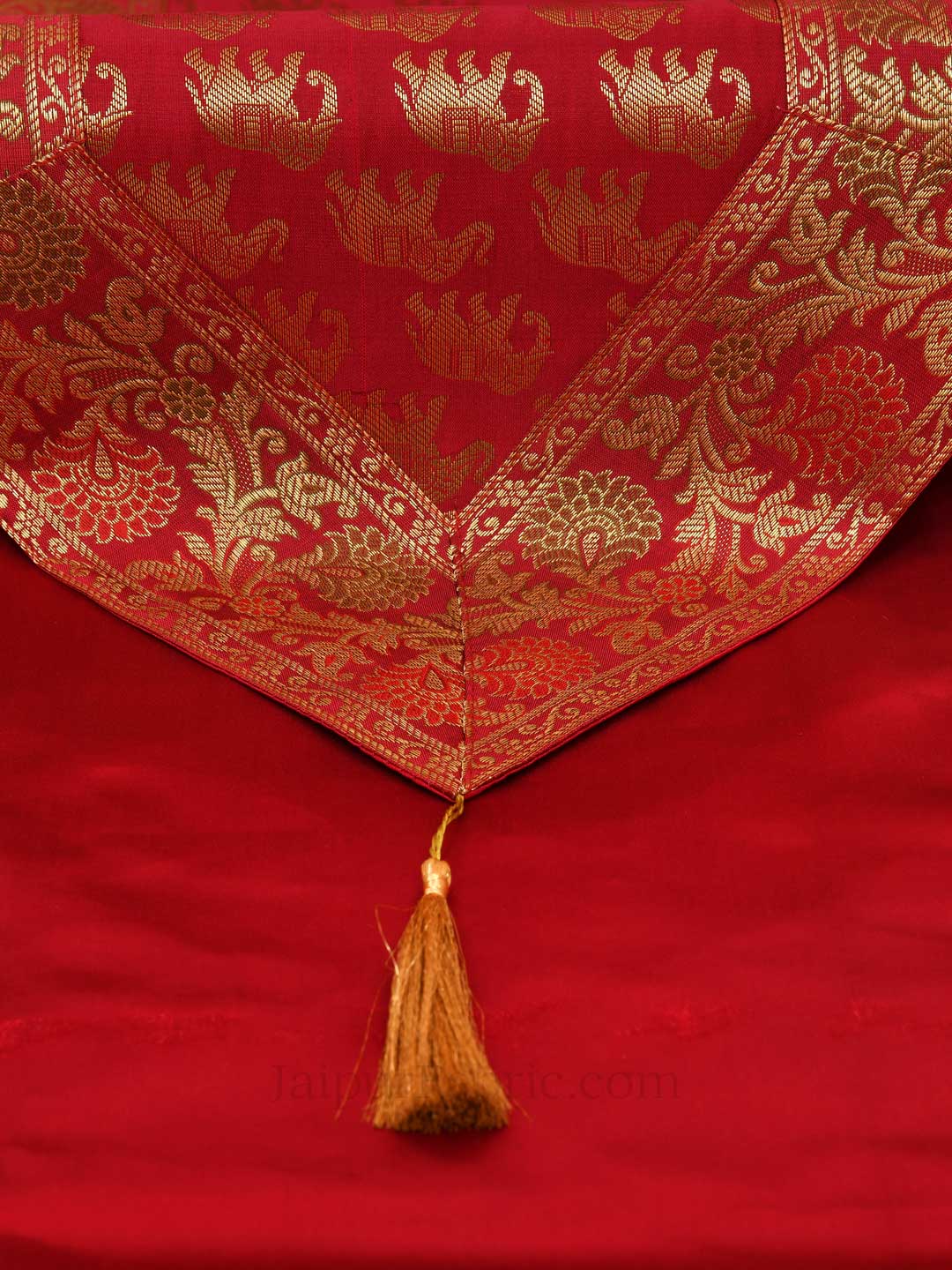 Traditional Elephant Print Orange Silk Table Runner