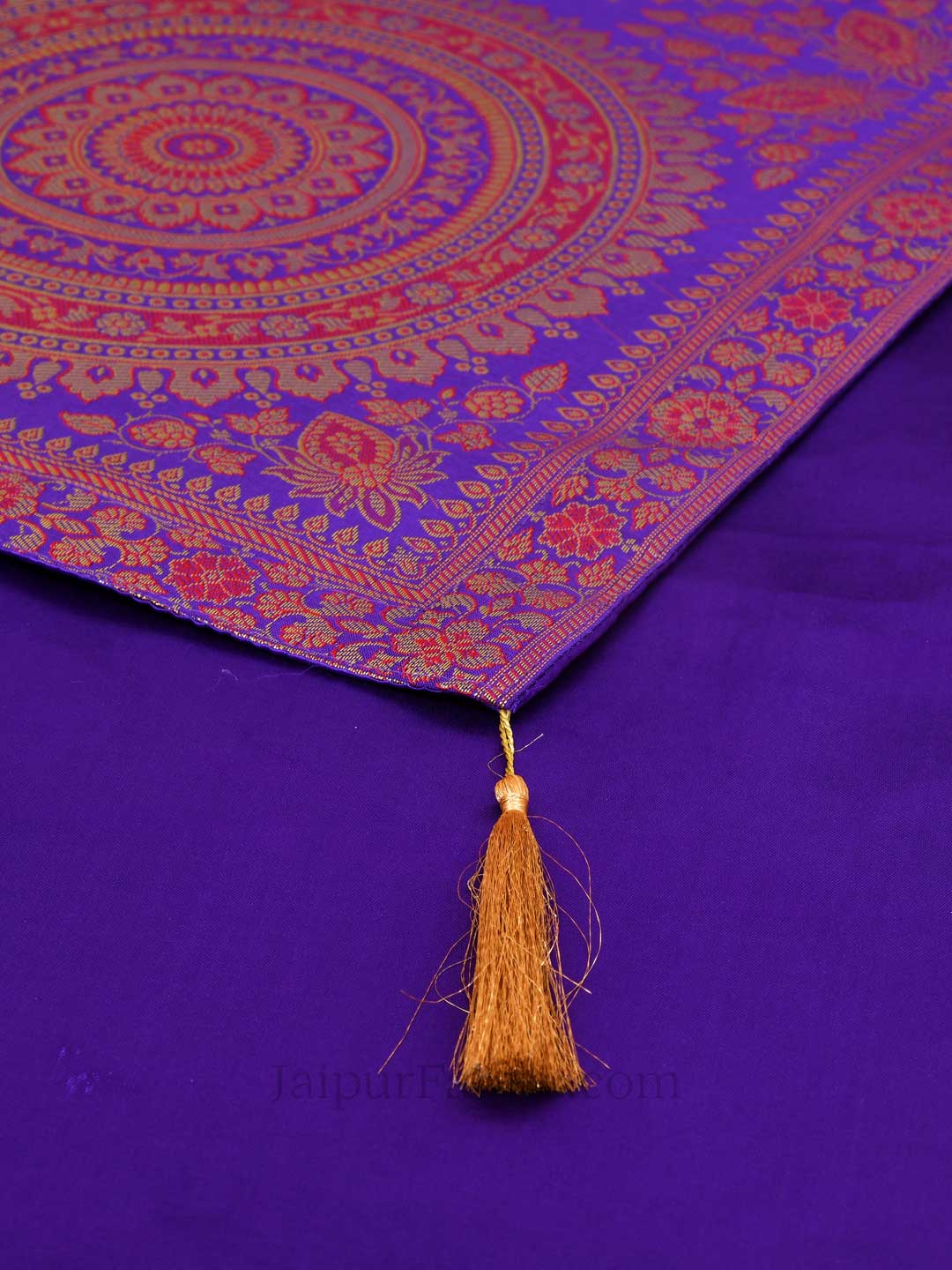 Rich Rangoli Pattern Purple Silk Table Runner