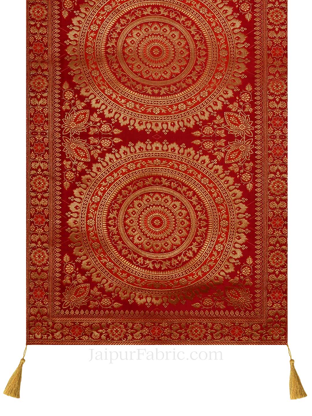 Rich Rangoli Pattern Red Silk Table Runner