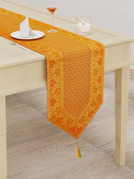 Heritage Floral Print Yellow Silk Table Runner