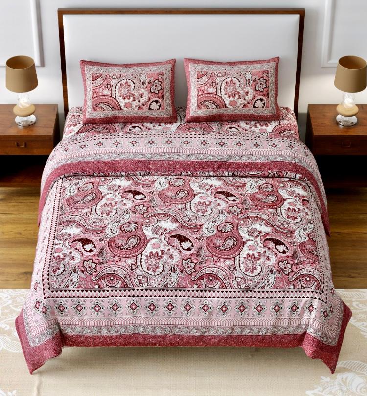Floral Ripples Pink Double Bedsheet