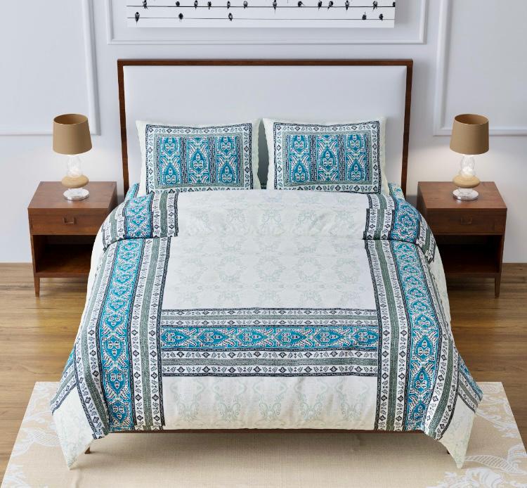 Artistic Quadrangle Blue Double Bedsheet