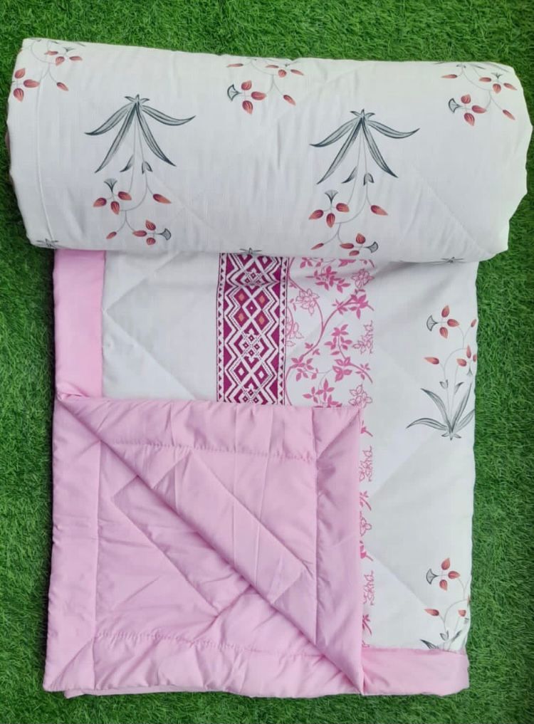 Iconic Iris Pink Cotton Quilted Bedcover Comforter Blanket
