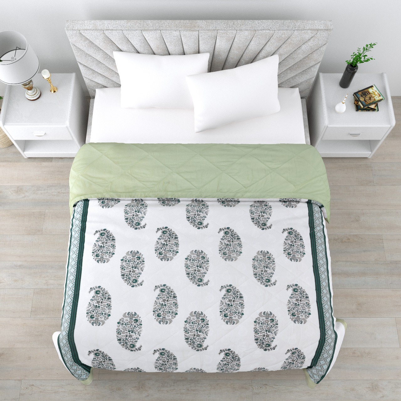 Paisley Evergreen Cotton Quilted Bedcover Comforter Blanket
