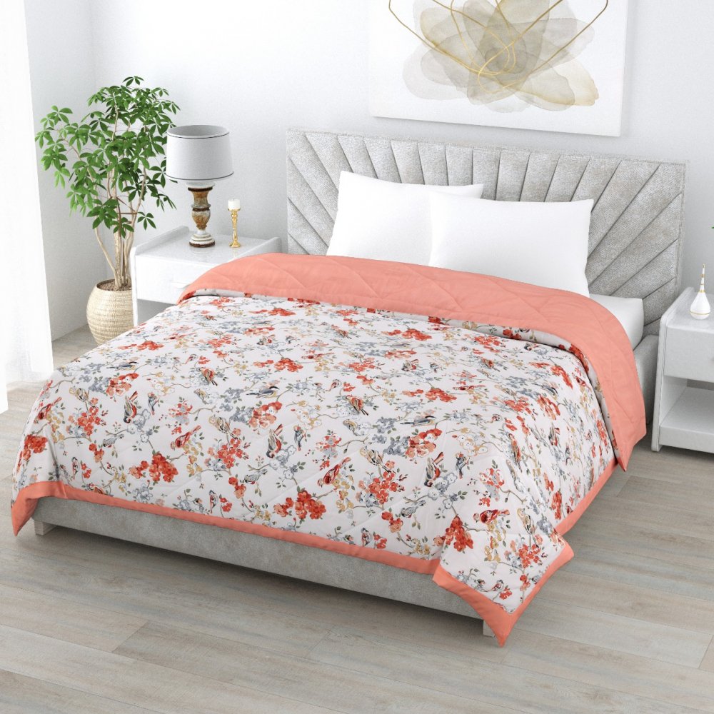 Nature Melody Peach Cotton Quilted Bedcover Comforter Blanket