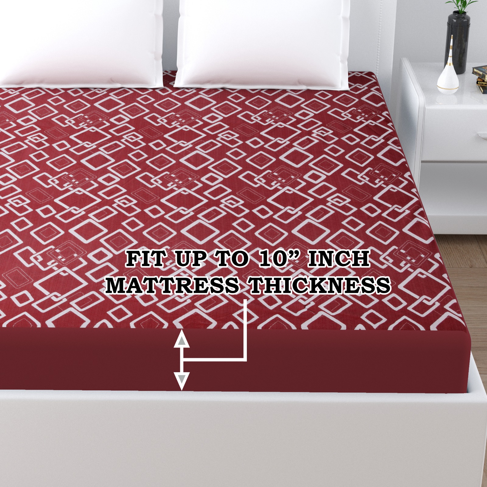 Maroon Printed Water Proof Fitted Mattress Protector